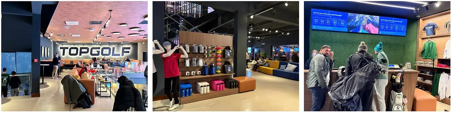 Empfang, Shop und Lounge der Topgolf-Anlage