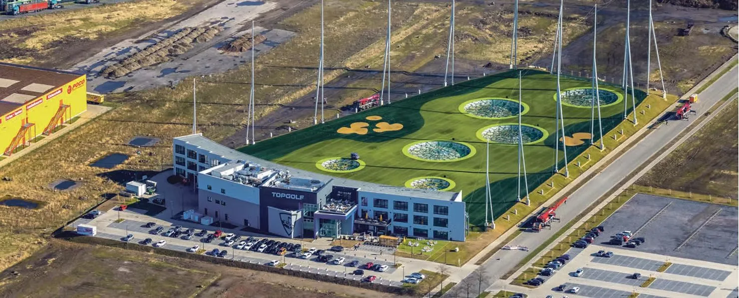 Luftaufnahme der Topgolf-Anlage in Oberhausen